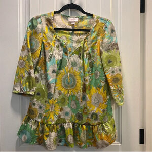 Liberty of London for Target Green and Yellow 3/4 Sleeved Blouse. ‎ Size XS.